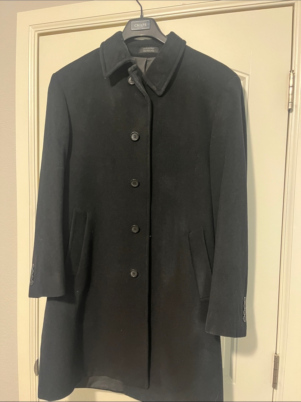 Chaps Black Wool-Blend Single-Breasted Pea Coat